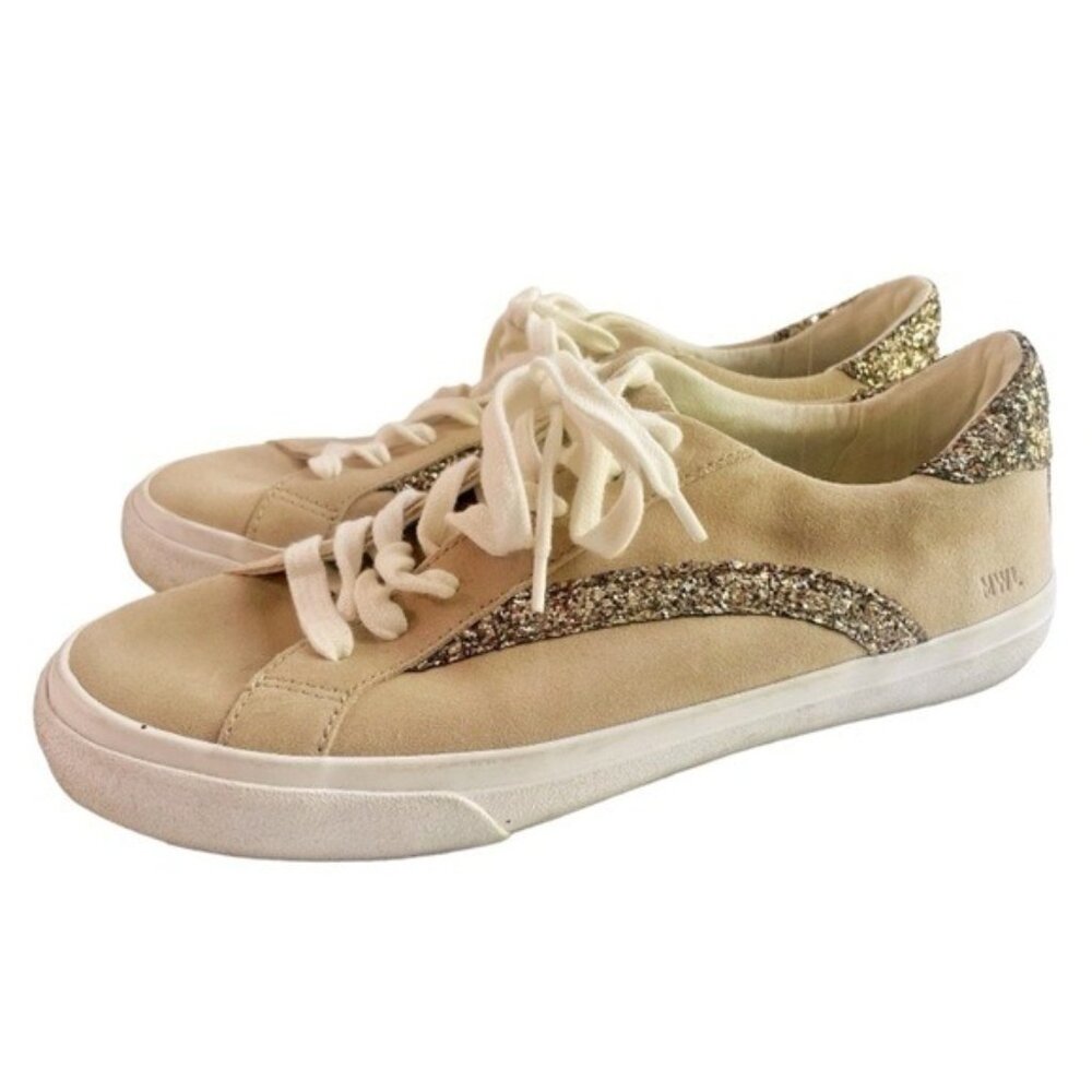 Madewell Sidewalk Low Top Beige Suede and Glitter Sneakers Size 10